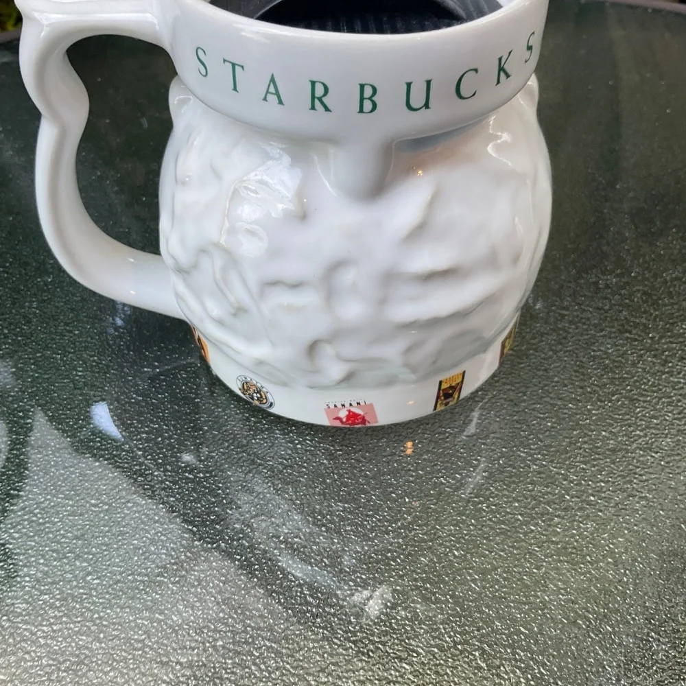 VTG 1997 Starbucks Around The World Embossed Globe Lid Travel Mug
